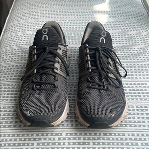 On Running Black Athletic Shoes with Breathable Mesh and Cushioned Sole